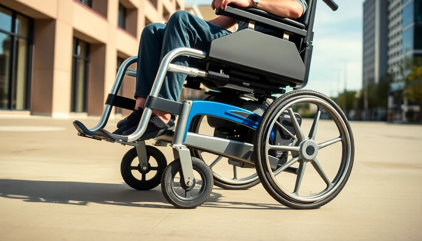 Power wheelchair navigating a bustling city street, demonstrating mobility and modern design.