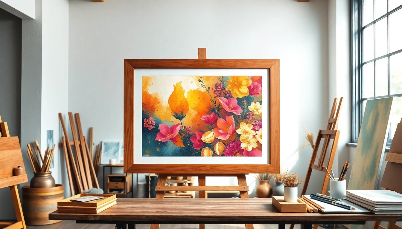 Showcase of a stylish 36x48 frame highlighting an artwork in a well-lit studio setting.