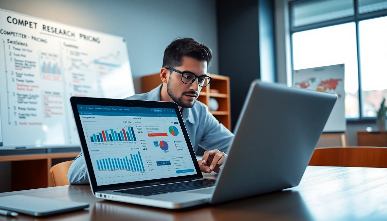 Analyze competitor pricing analysis through a focused business analyst in a modern office.