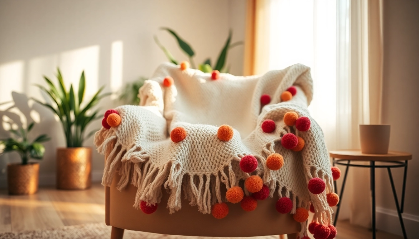 Enhance your space with Moroccan Cotton Pompom Blankets featuring vibrant details and cozy textures.
