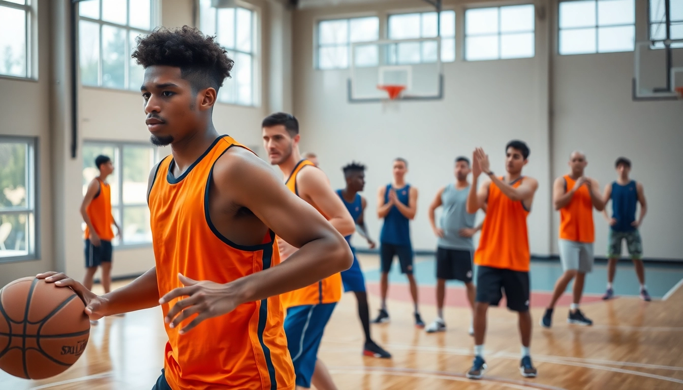 Athletes participating in the best basketball training programs, showcasing skill drills on an indoor court.