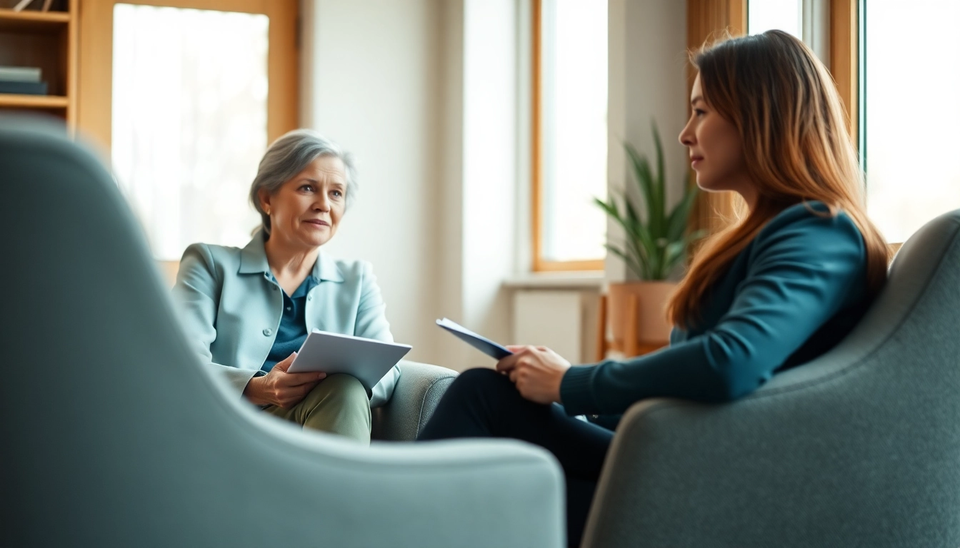 Therapist supports a patient dealing with delusional disorder in a serene office environment.