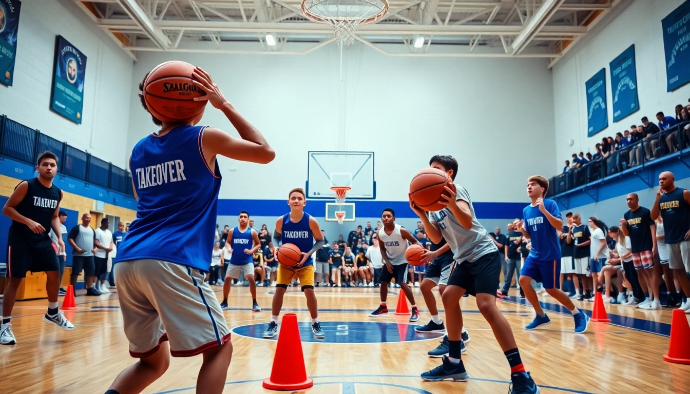 Young athletes practicing at Takeover Basketball Academy, showcasing intensity and teamwork.