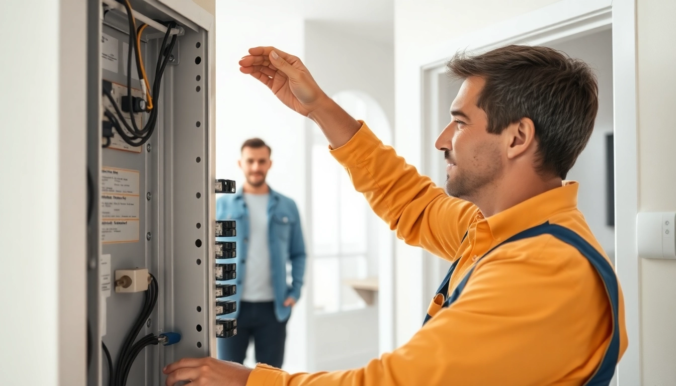 Electrician installing an Electrical Panel with organized wiring in a modern home setting.