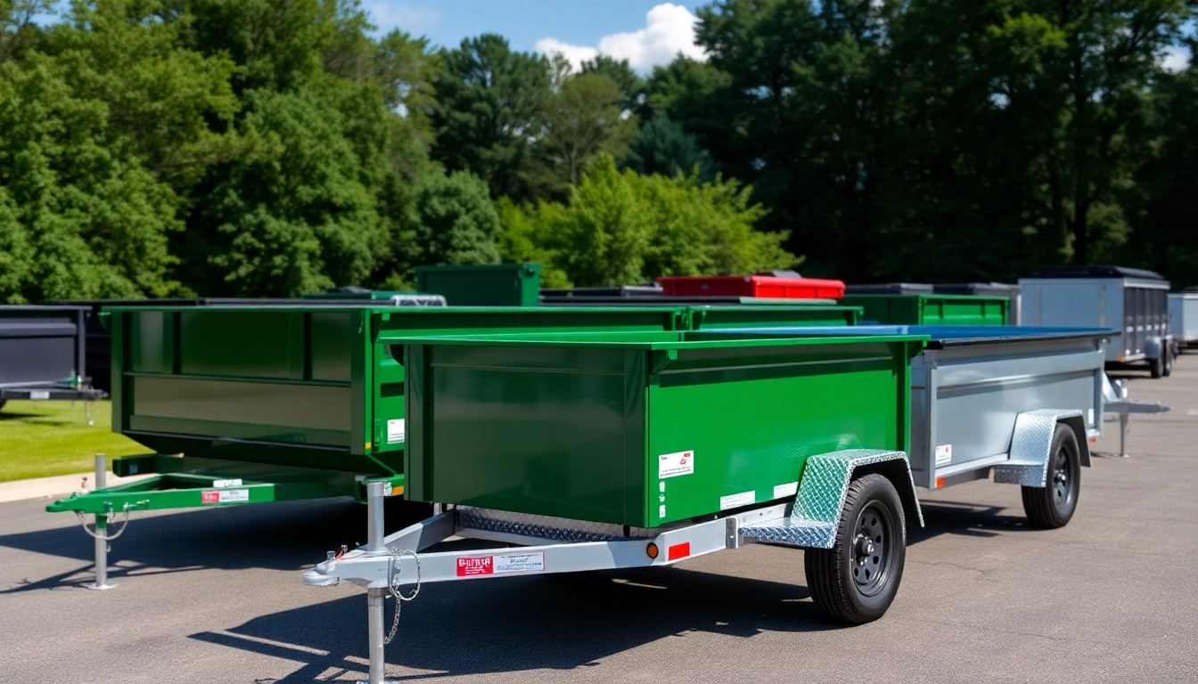 Showcase of dumpster trailers for sale emphasizing variety and quality in an outdoor setting.