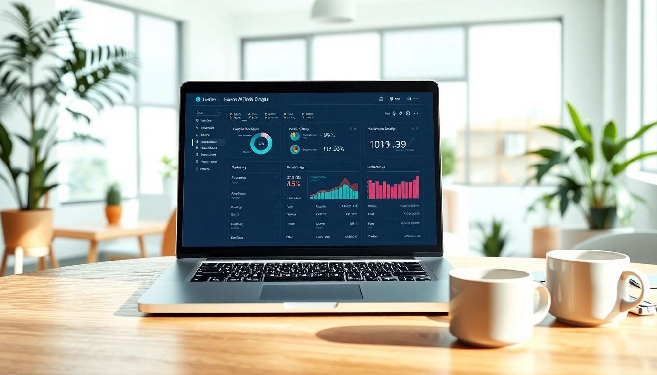 Analyze text with the ai checker tool displayed on a laptop in a modern office.