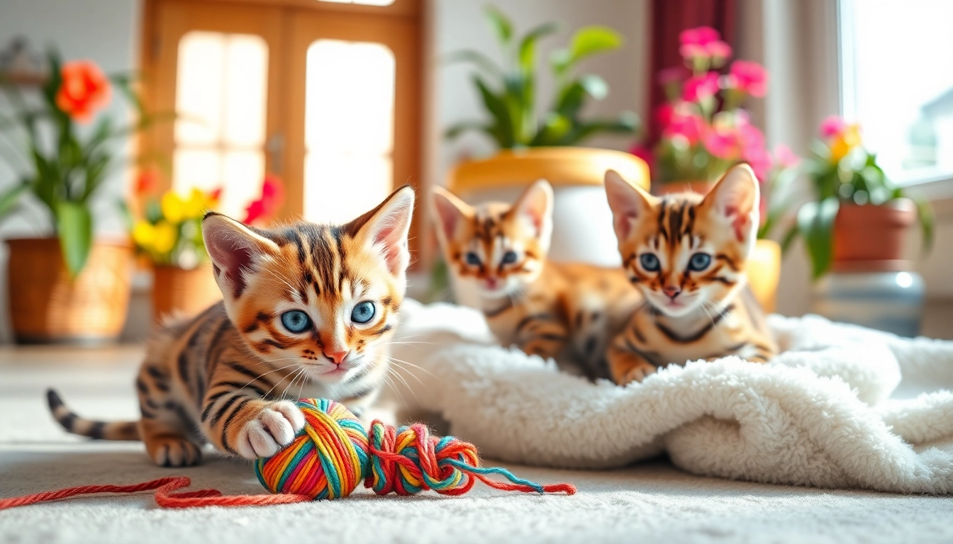 Bengal Kittens for Sale: Playful Bengal kittens with striking coats in a sunny setting.