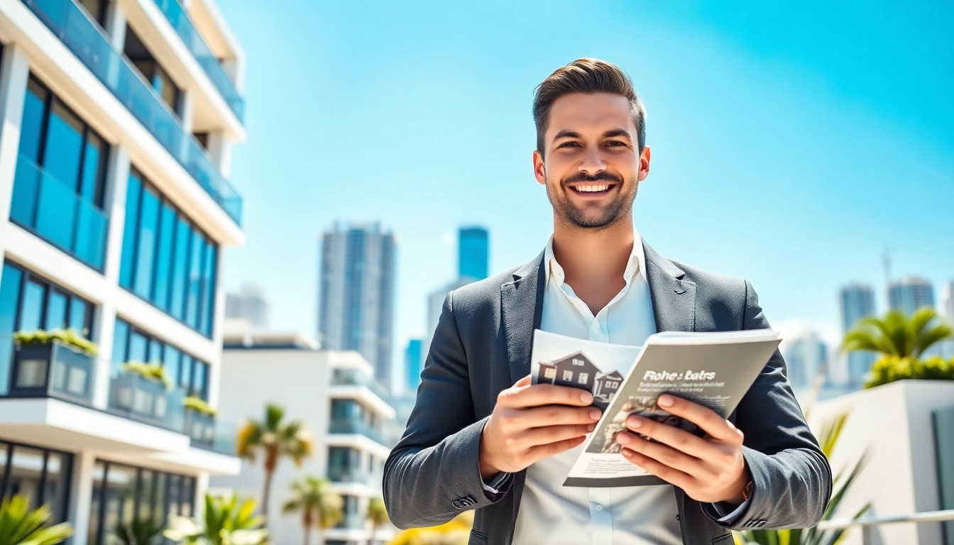 Achat d'appartements neufs : agent immobilier présentant des appartements modernes en milieu urbain.