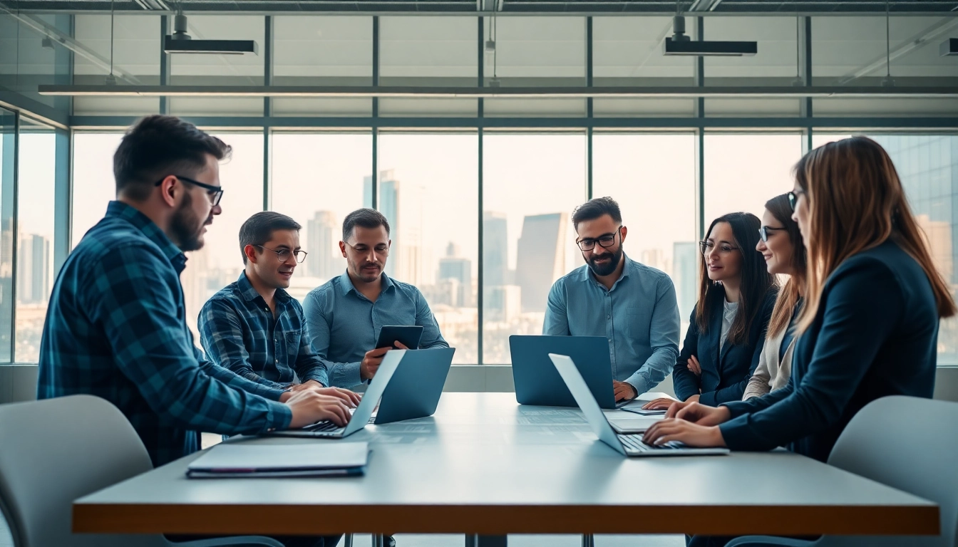 Site reliability engineering experts collaborating in a modern office, emphasizing teamwork and innovation.