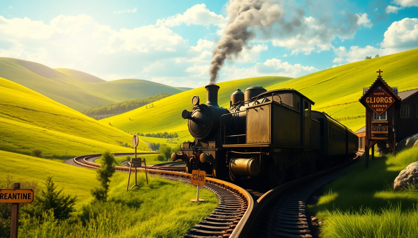 Download railroad tycoon free download featuring a vintage steam train in a scenic landscape.