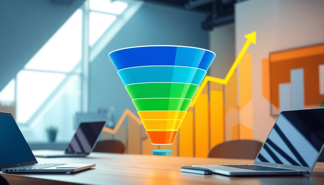 Engaging visualization of Funnelology illustrating digital funnel structures and growth metrics.