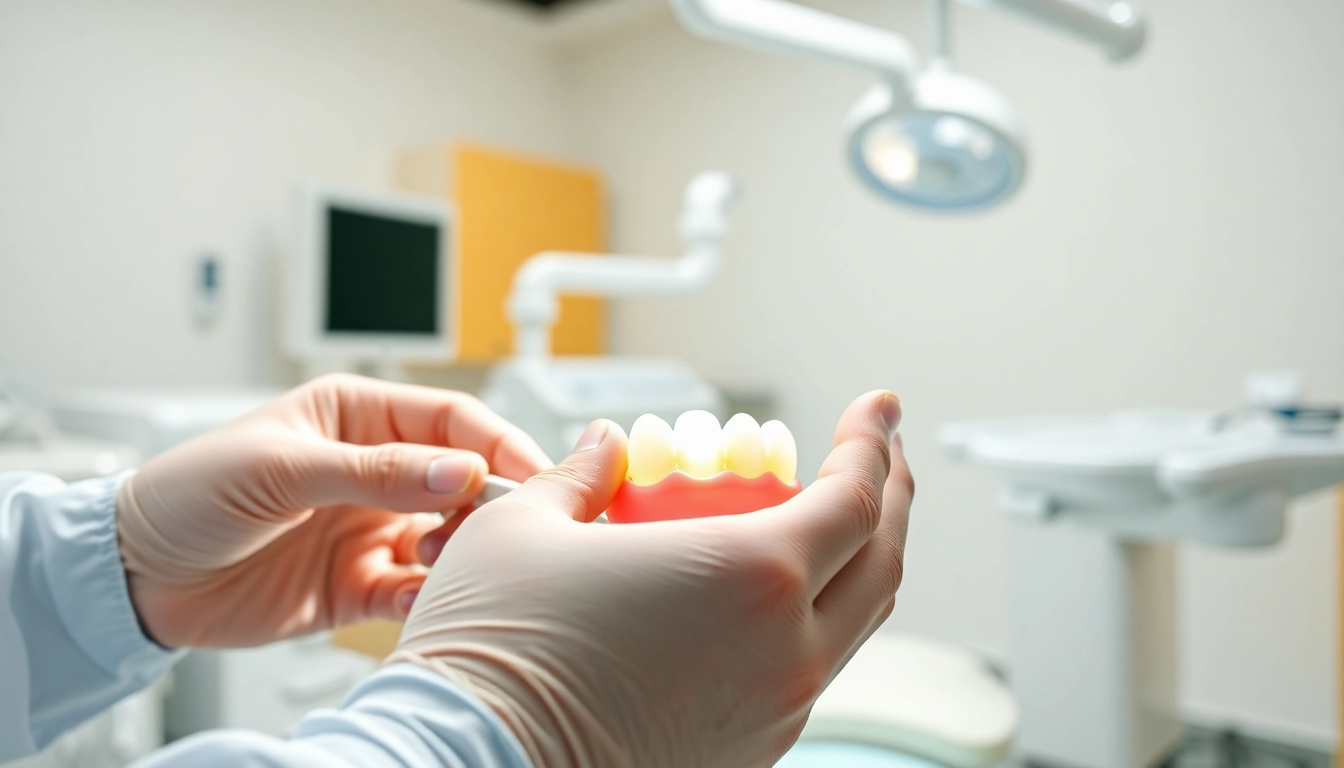 Installing bridges in a dental clinic setting, highlighting dentist skills and patient care.
