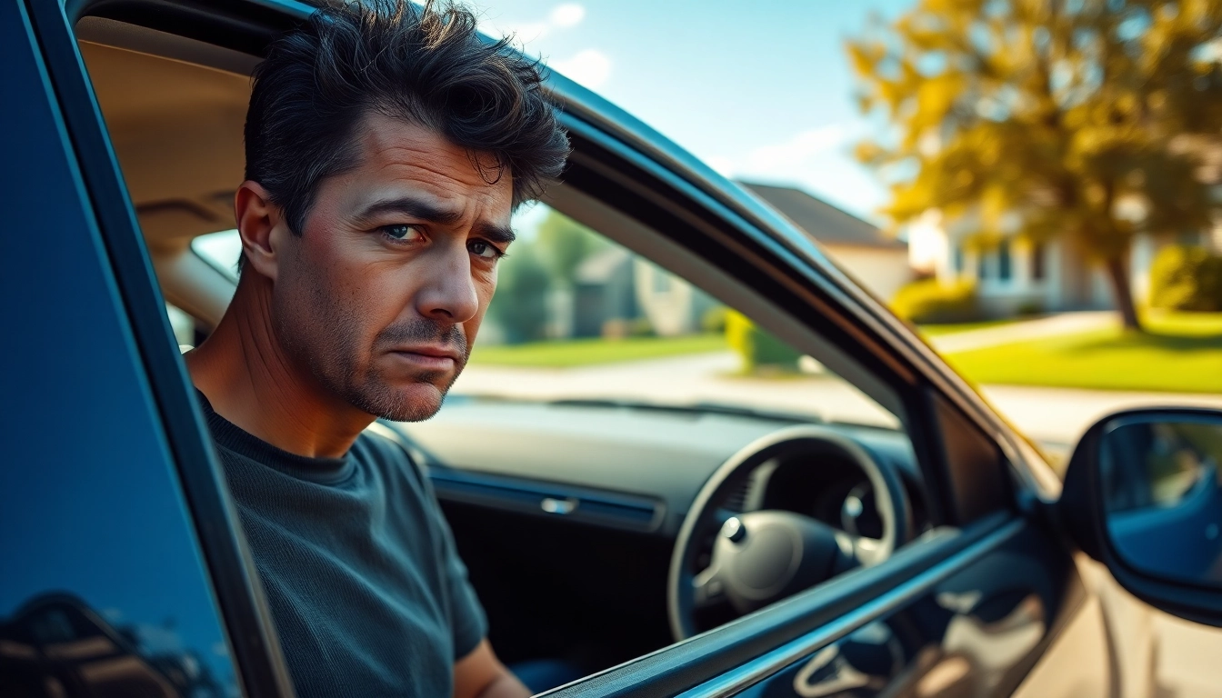 Frustrated person with keys locked in car, seeking a quick solution.