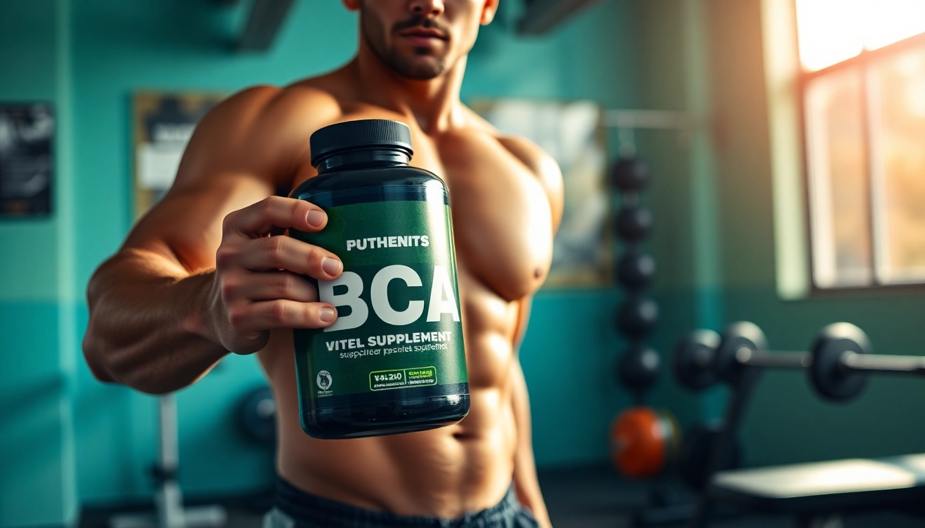 Bcaa takviyesi tutan sporcu, spor salonunda odaklanmış şekilde.