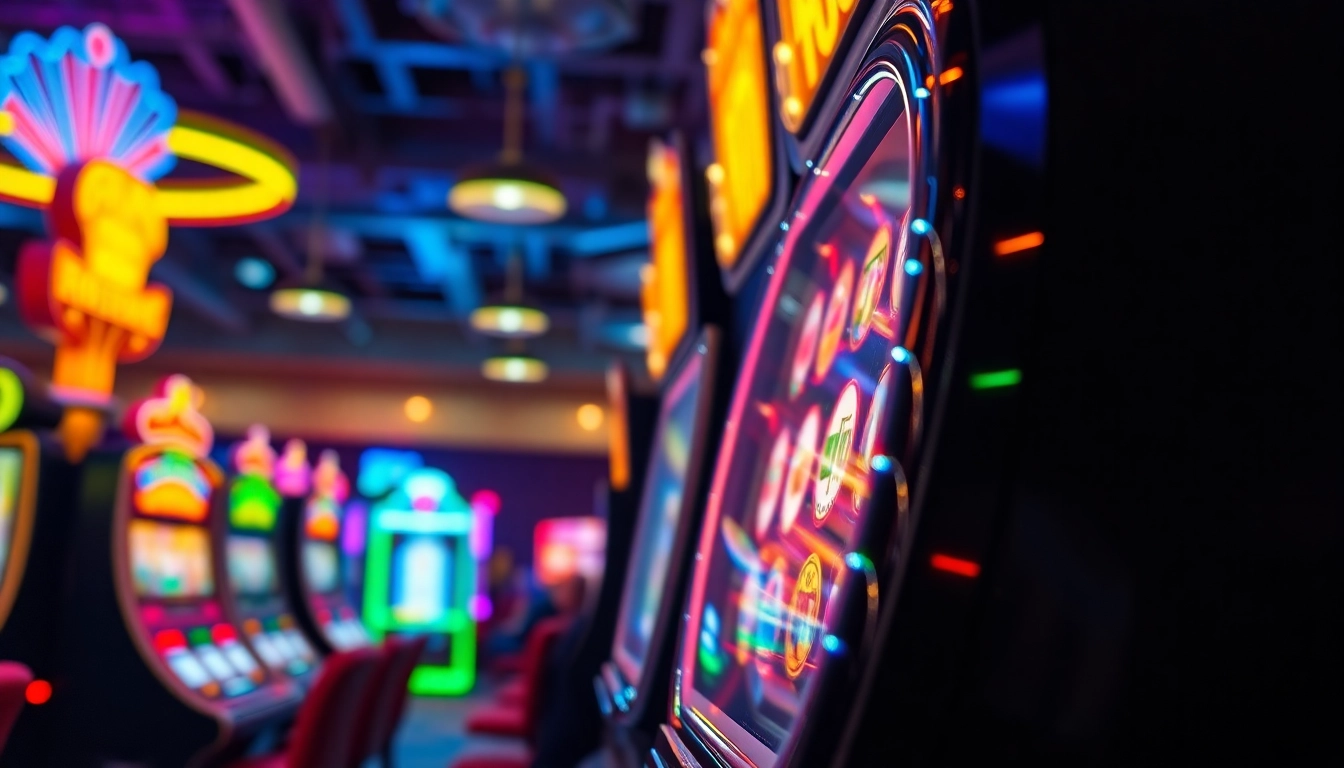 mainkan game slot dengan mesin slot berwarna cerah di kasino yang ramai