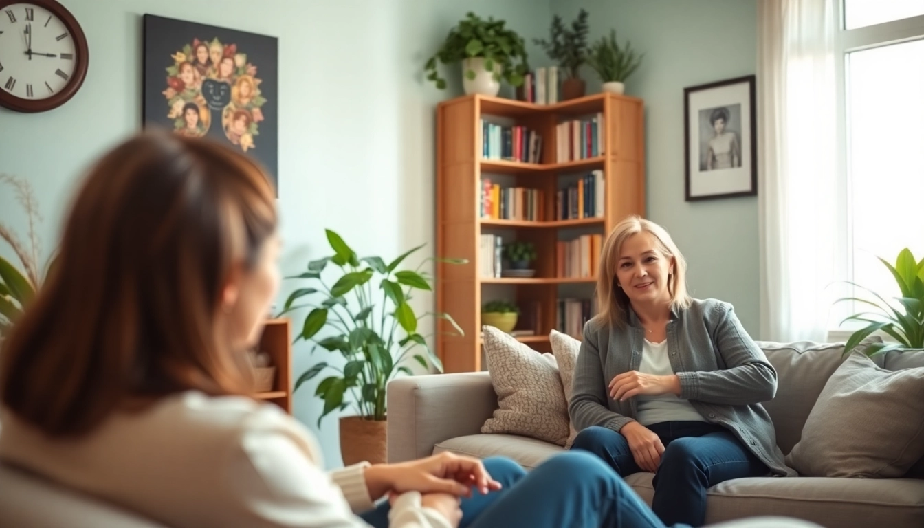 Listening interaction with an attachment theory specialist in a calming therapy environment.