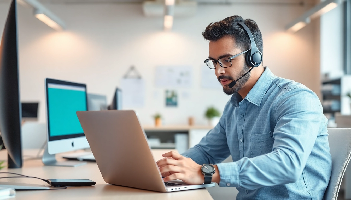 Find reliable computer help near me with a professional technician assisting a client in an office.