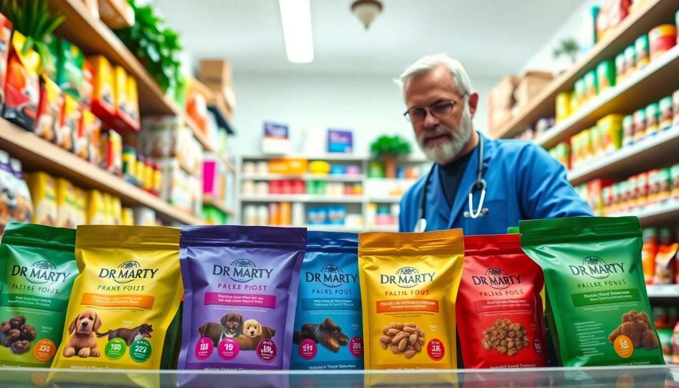Engaging display of dr marty pet food canada products in a pet store, highlighting nutritional benefits.