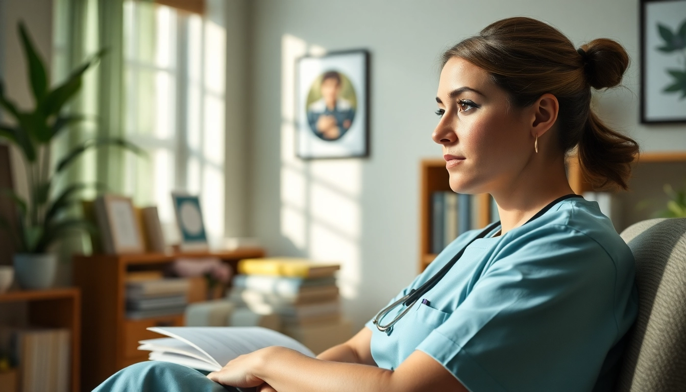 Nurse reflecting on the challenges and benefits of the VDAP Program in a tranquil office.