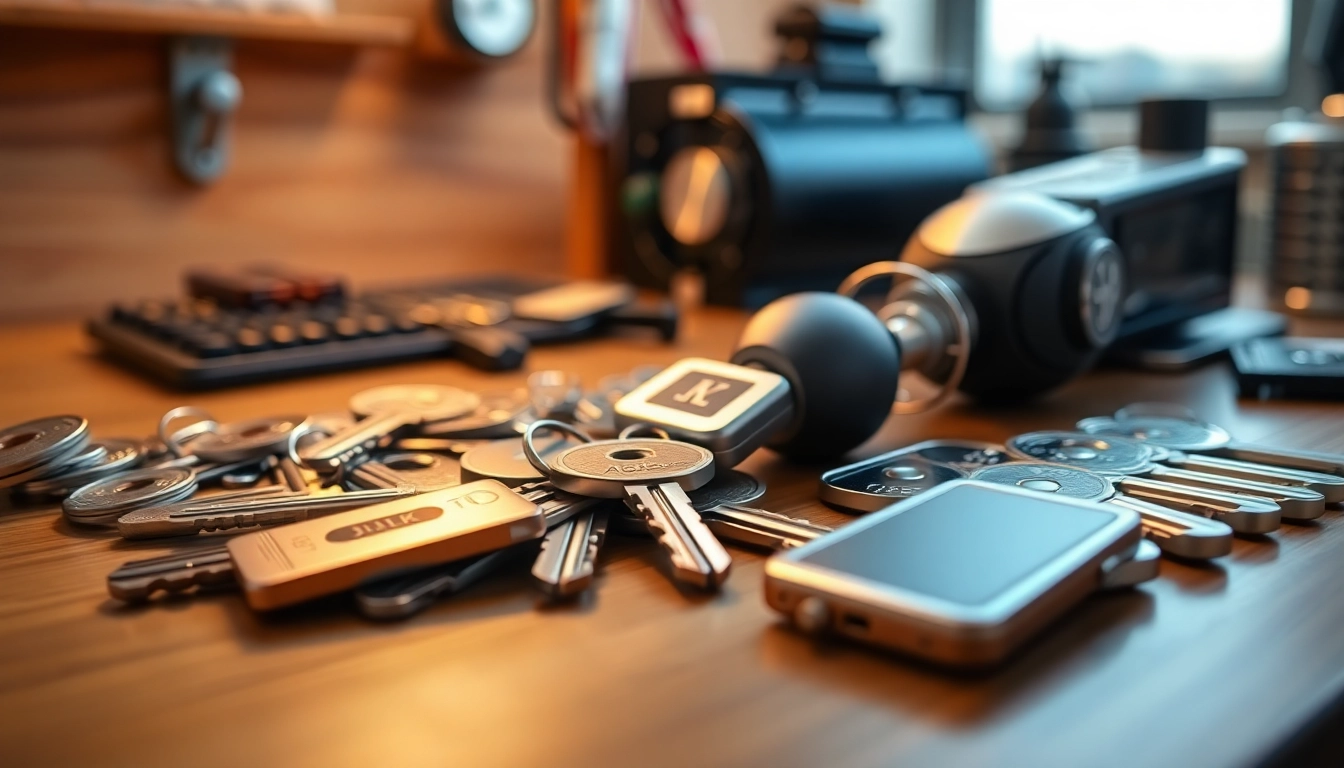 Examine a range of Truck Keys on a wooden desk showcasing their unique features and metallic finishes.