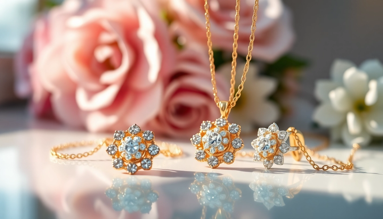 Admire exquisite women jewelry featuring elegant gold necklaces with gems.