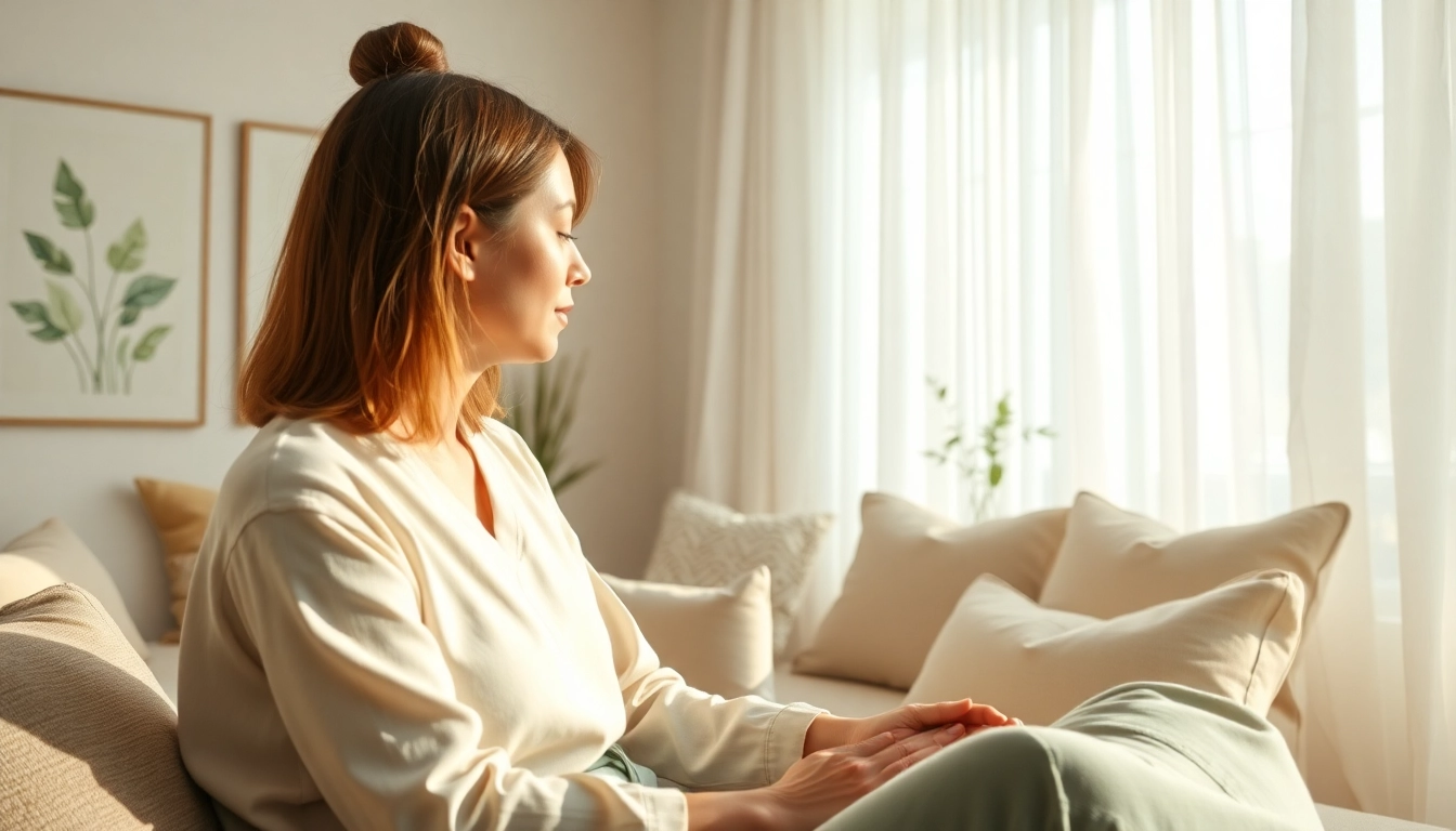 Engaging attachment theory specialist assisting a client in a serene therapy setting