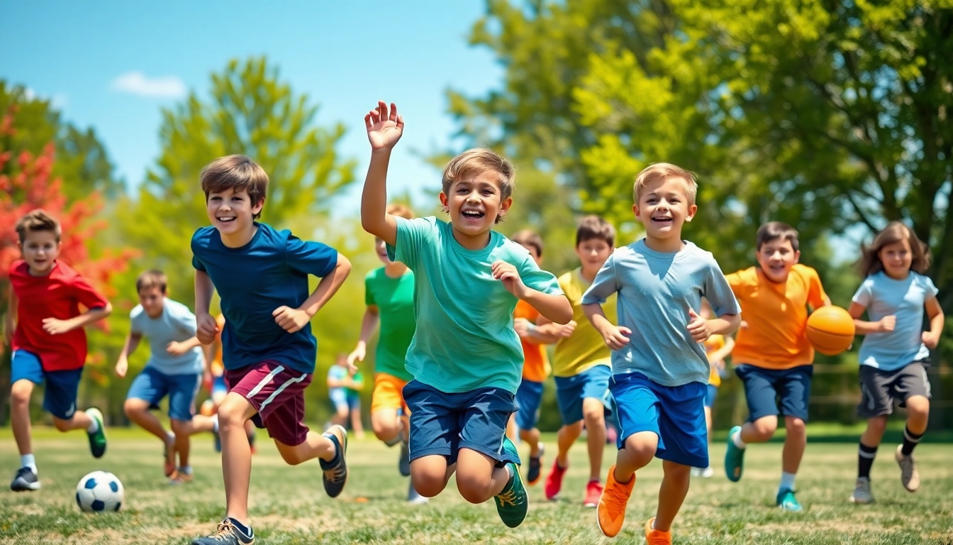 Children enjoying Multi Sports Camps for Boys with teamwork and diverse activities.