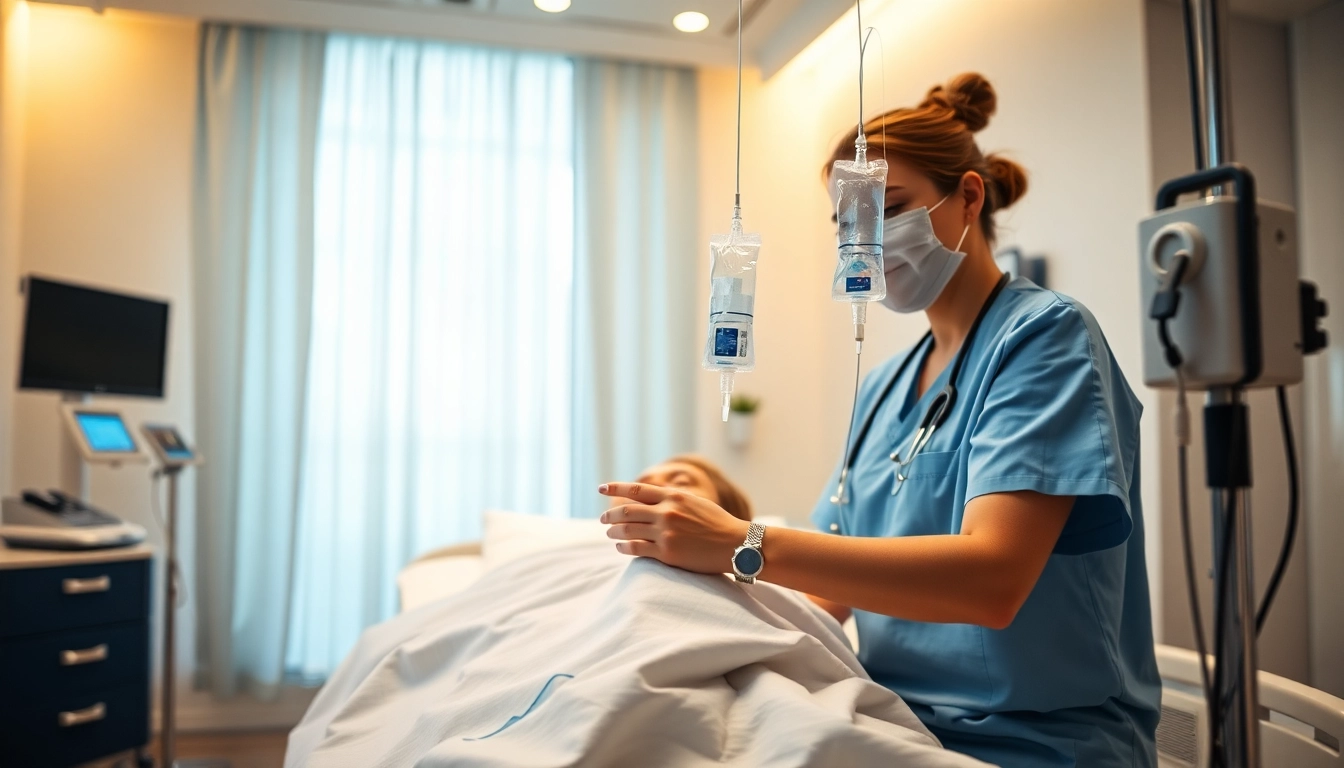 Administering an iv drip vegas treatment in a modern clinic.