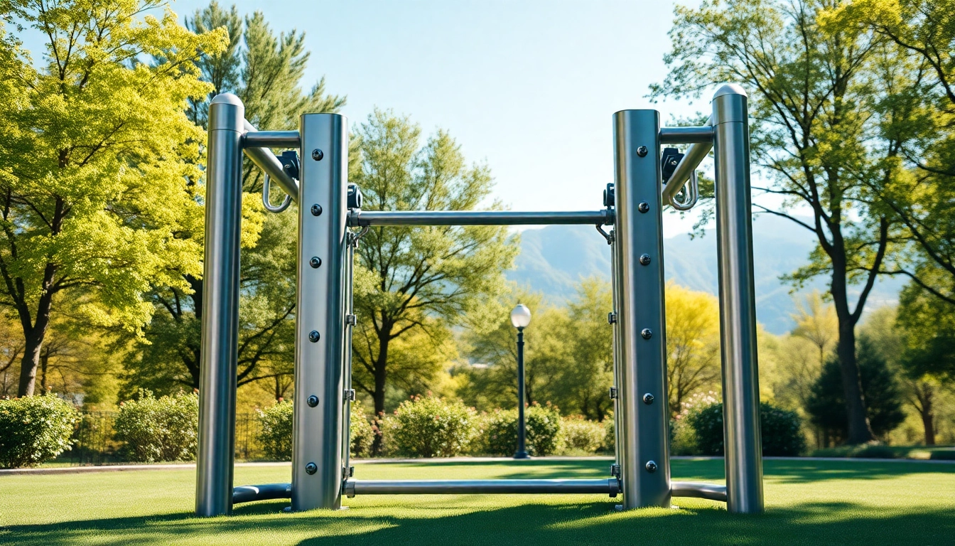 Utiliser un appareil de musculation inox extérieur pour des exercices en plein air dans un parc ensoleillé.