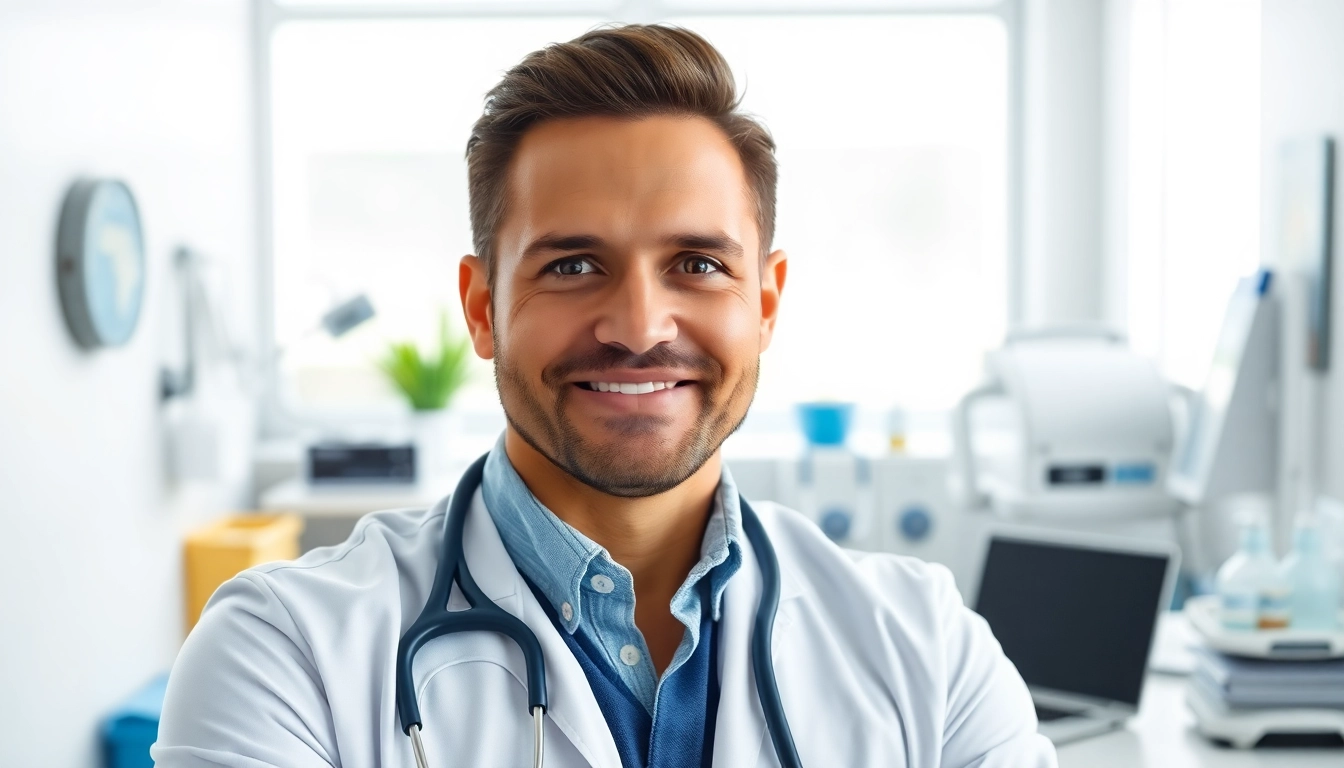 Ryon Parker MD smiling confidently in a medical office setting, exuding professionalism and care.